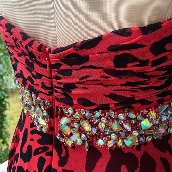 Jovan Red Leopard Jeweled Prom Gala Gown Floor Length 8 - Picture 9 of 12